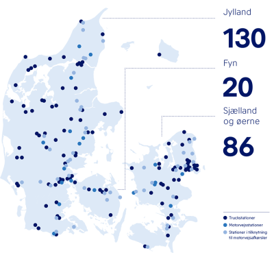 kort over truckstationer i Danmark